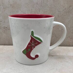 2006 Starbucks Holiday Christmas Red Stocking Mug Cup 17 oz Atomic Snowflakes